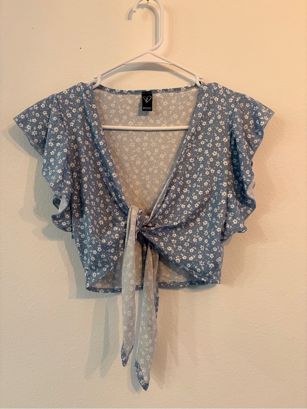 Windsor Blue Floral Tie-Front Crop Top